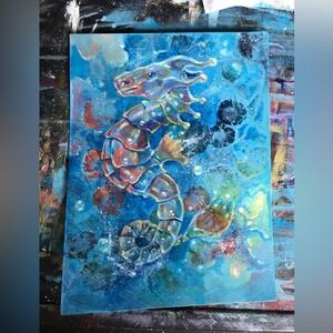 Original seahorse Painting surrealism Kelpi Art punk‎ Ooak artwork Artettina USA